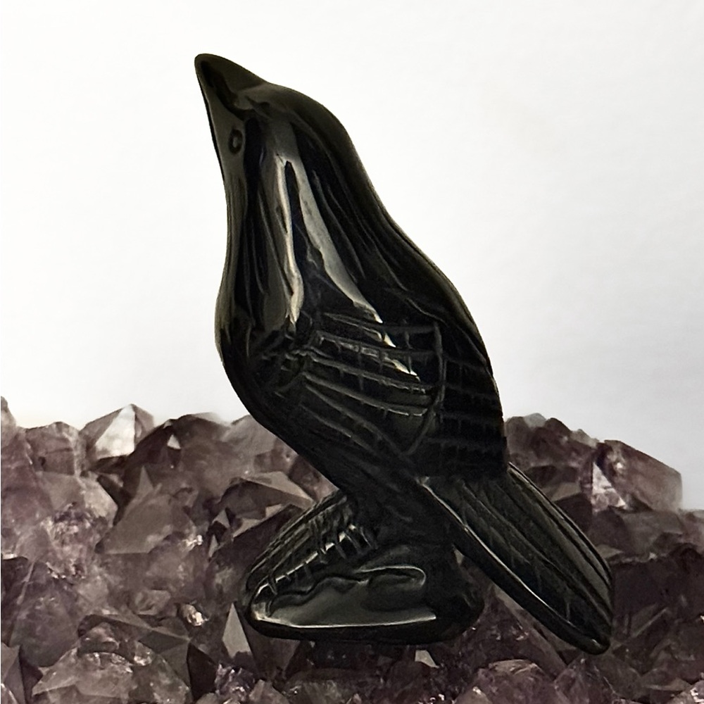 NEW AAA Grade Premium Black Obsidian Crystal Crow Bird - Picture 4 of 4